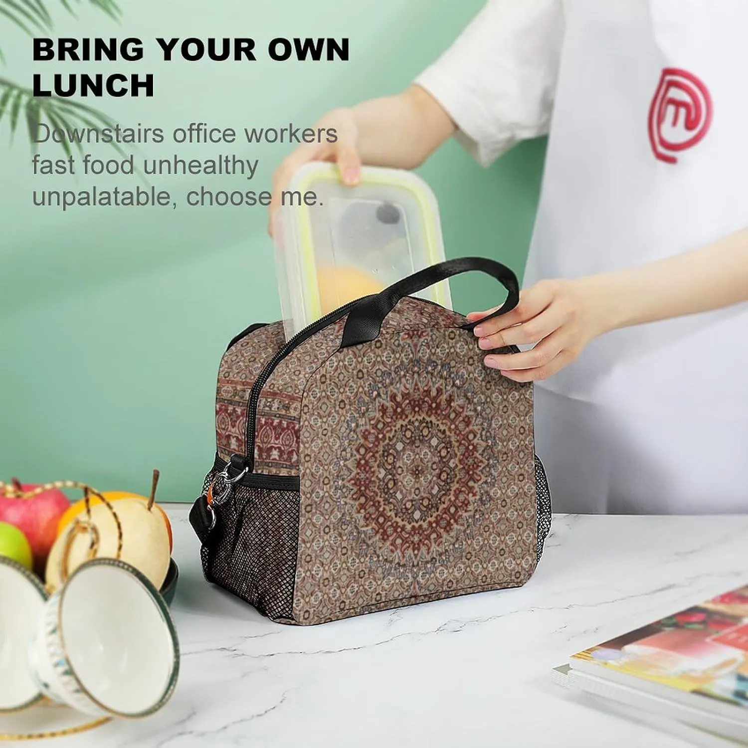 Vintage Persian Turkish Oriental Reusable Large Capacity Insulated Crossbody Lunch Bag