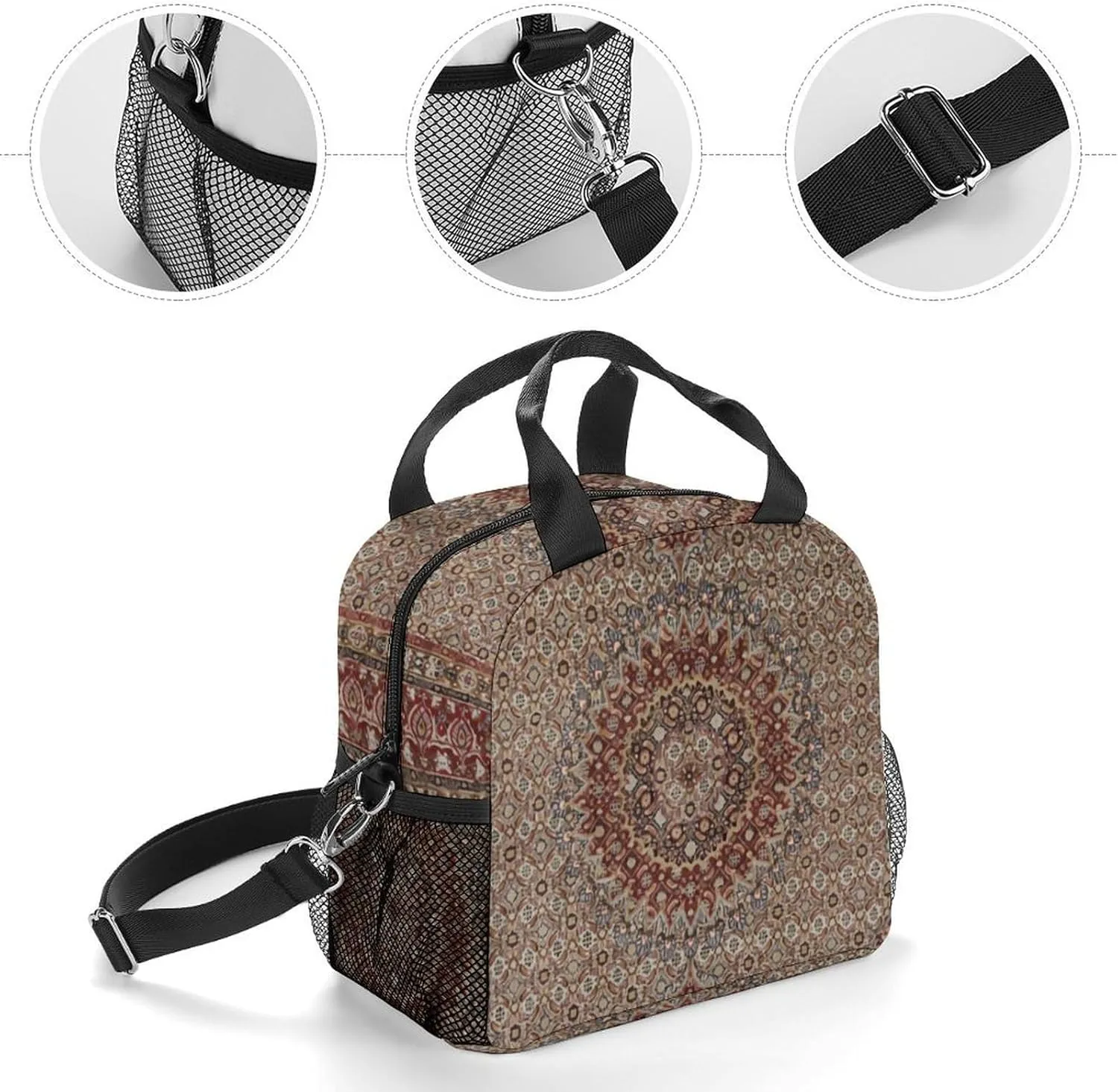 Vintage Persian Turkish Oriental Reusable Large Capacity Insulated Crossbody Lunch Bag