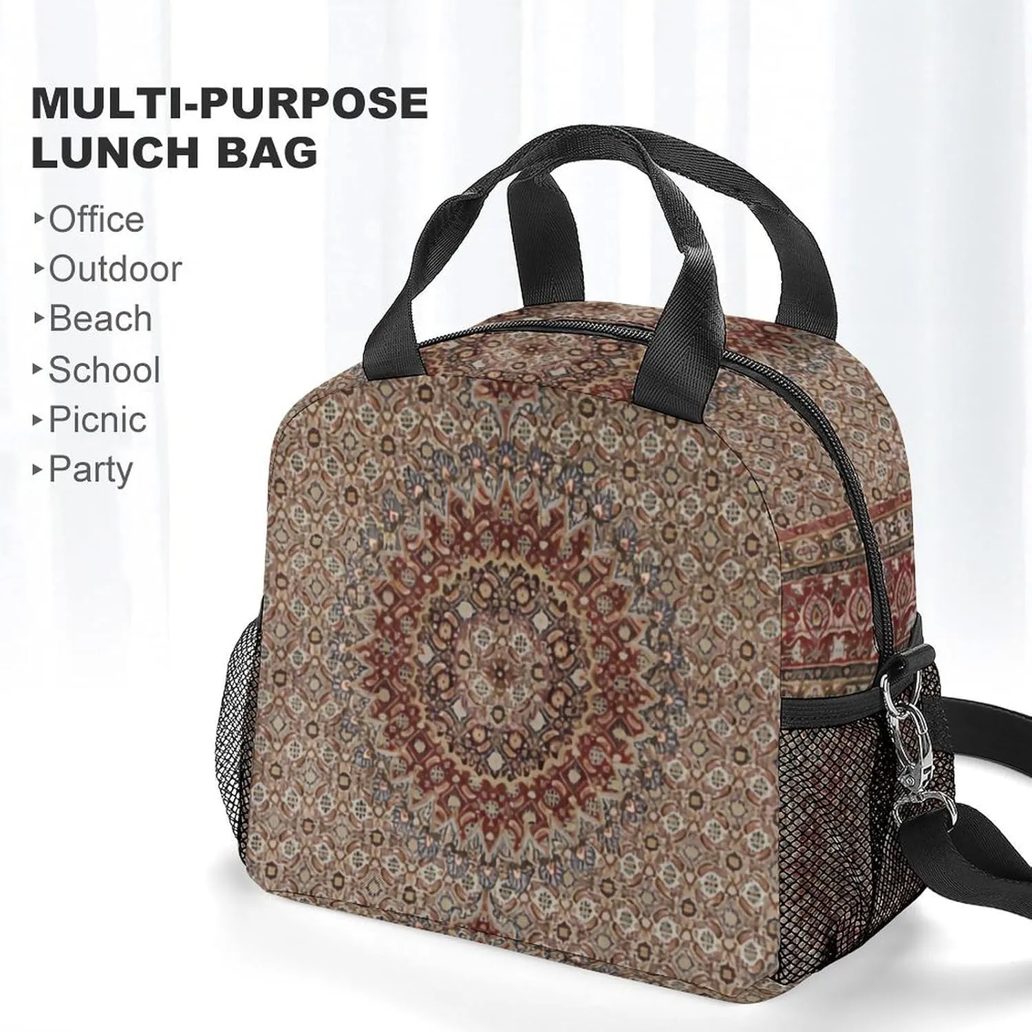 Vintage Persian Turkish Oriental Reusable Large Capacity Insulated Crossbody Lunch Bag