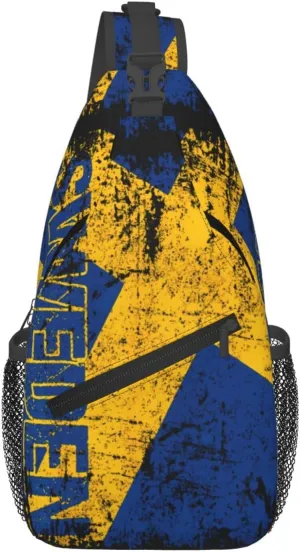 Vintage Swedish Sweden Flag Crossbody Bags Sling Backpack Cross Chest Bag Sports Shoulder Bag Gym Fanny Pack Adjustable Cycling Daypack Diagonally Rucksack for Running