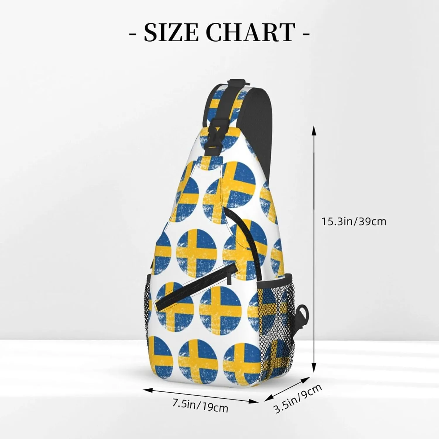 Vintage Swedish Sweden Flag Crossbody Bags Sling Backpack Cross Chest Bag Sports Shoulder Bag Gym Fanny Pack Adjustable Cycling Daypack Diagonally Rucksack for Running