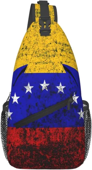 Vintage Venezuelan Venezuela Flags Crossbody Bags Sling Backpack Cross Chest Bag Sports Shoulder Bag Gym Fanny Pack Adjustable Cycling Daypack Diagonally Rucksack for Running