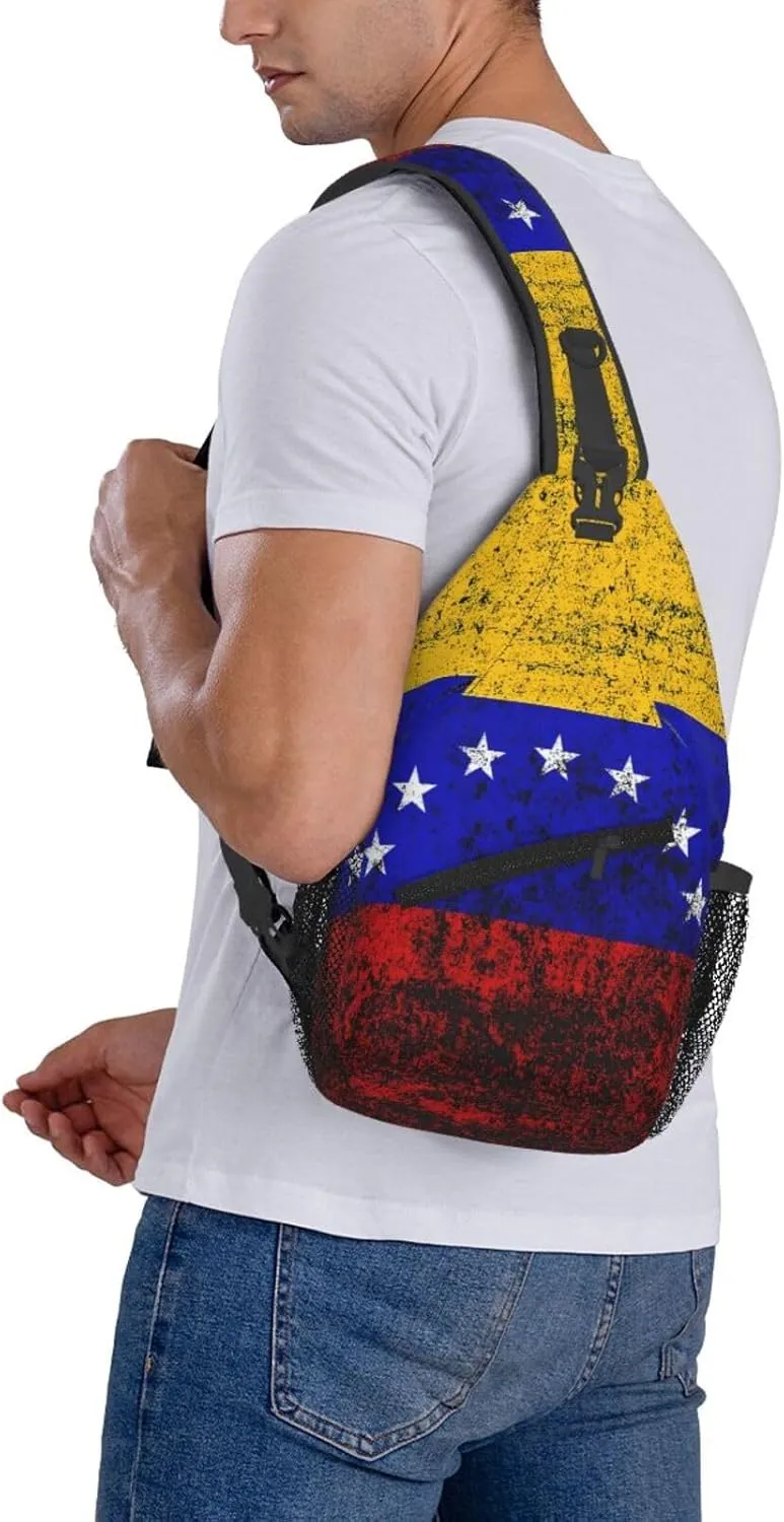 Vintage Venezuelan Venezuela Flags Crossbody Bags Sling Backpack Cross Chest Bag Sports Shoulder Bag Gym Fanny Pack Adjustable Cycling Daypack Diagonally Rucksack for Running