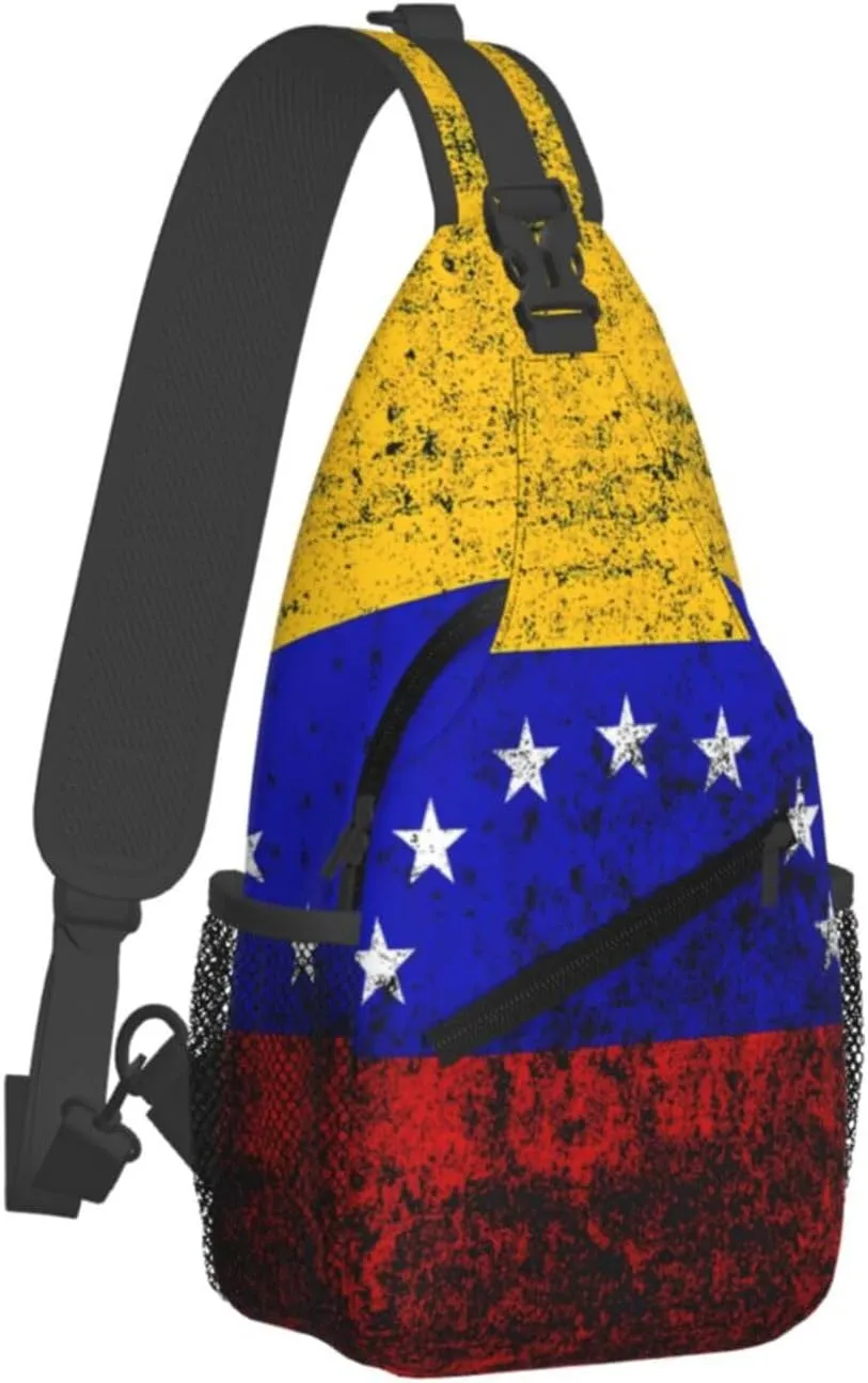 Vintage Venezuelan Venezuela Flags Crossbody Bags Sling Backpack Cross Chest Bag Sports Shoulder Bag Gym Fanny Pack Adjustable Cycling Daypack Diagonally Rucksack for Running