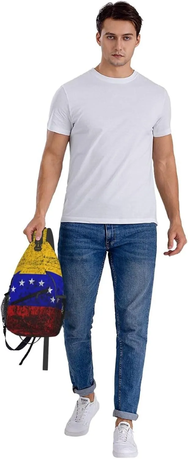 Vintage Venezuelan Venezuela Flags Crossbody Bags Sling Backpack Cross Chest Bag Sports Shoulder Bag Gym Fanny Pack Adjustable Cycling Daypack Diagonally Rucksack for Running
