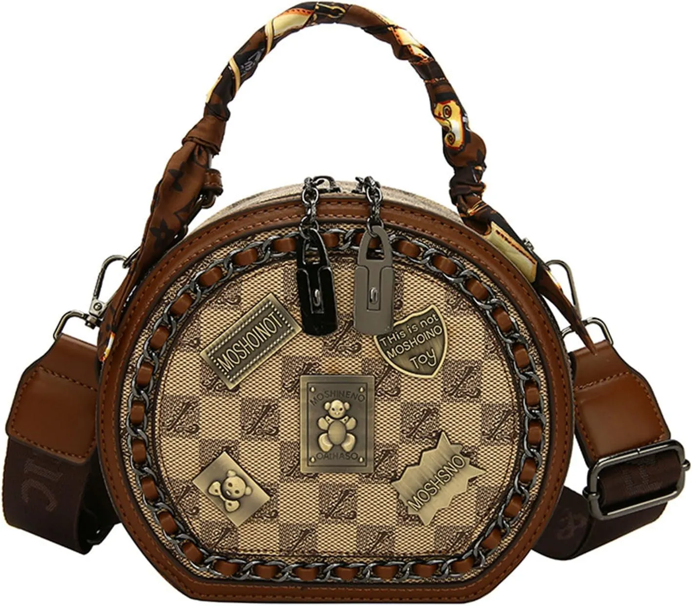 Vintage Women's Bag,Round Crossbody Bag, Shoulder Crossbody Circle Tote Bag, Large Capacity Purse Handbag