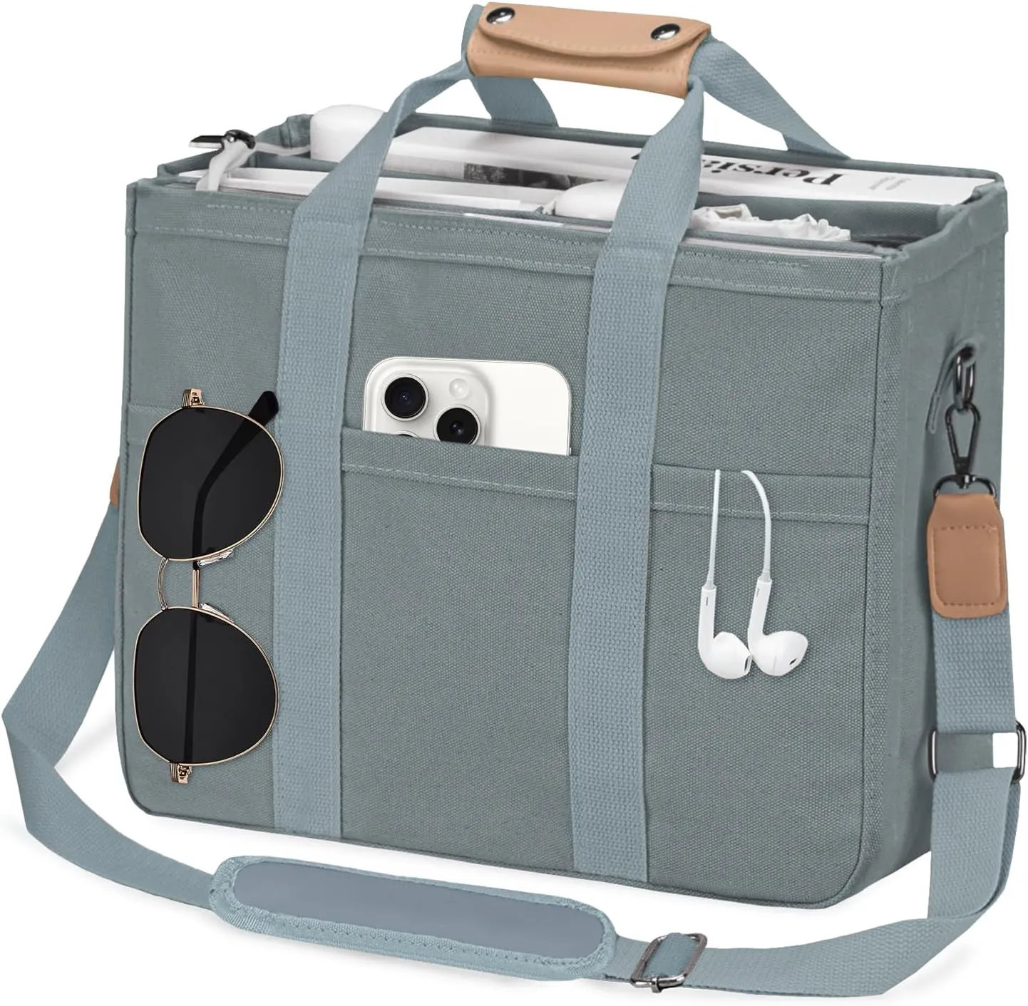 VOFANK Canvas Tote Bag for Women with Zipper and Compartments Large Work Bible Bag Crossbody Shoulder Bag Travel Handbag