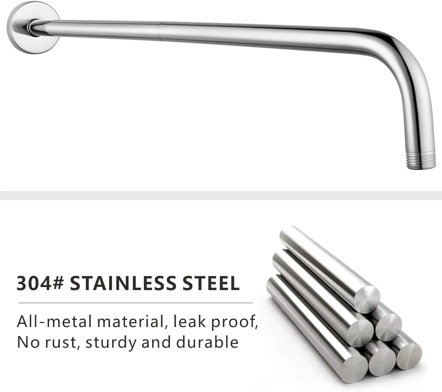 Voolan Shower Arm with Flange and Teflon Tape, Extension Shower Head Arm for Bathroom Fixed Shower Head, Solid Stainless Steel, Wall Mounted (24 Inch, Chrome)