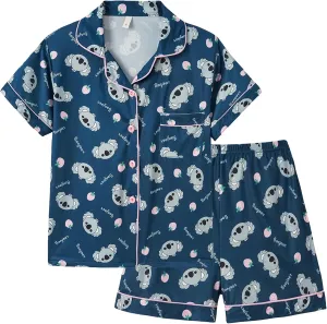 Vopmocld Girls 2PCS Pajama Sets Button Down Short Sleeve with Shorts Sleepwear Summer Cute Lounge Outfit Sets for Teens