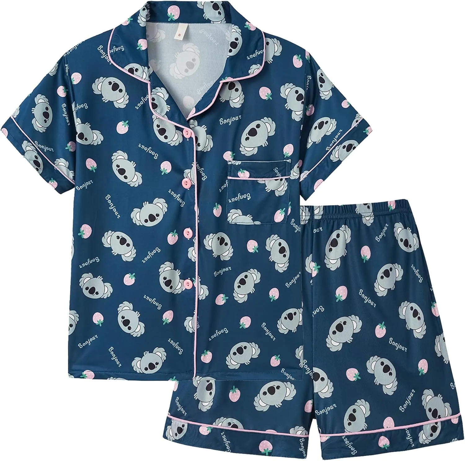 Vopmocld Girls 2PCS Pajama Sets Button Down Short Sleeve with Shorts Sleepwear Summer Cute Lounge Outfit Sets for Teens