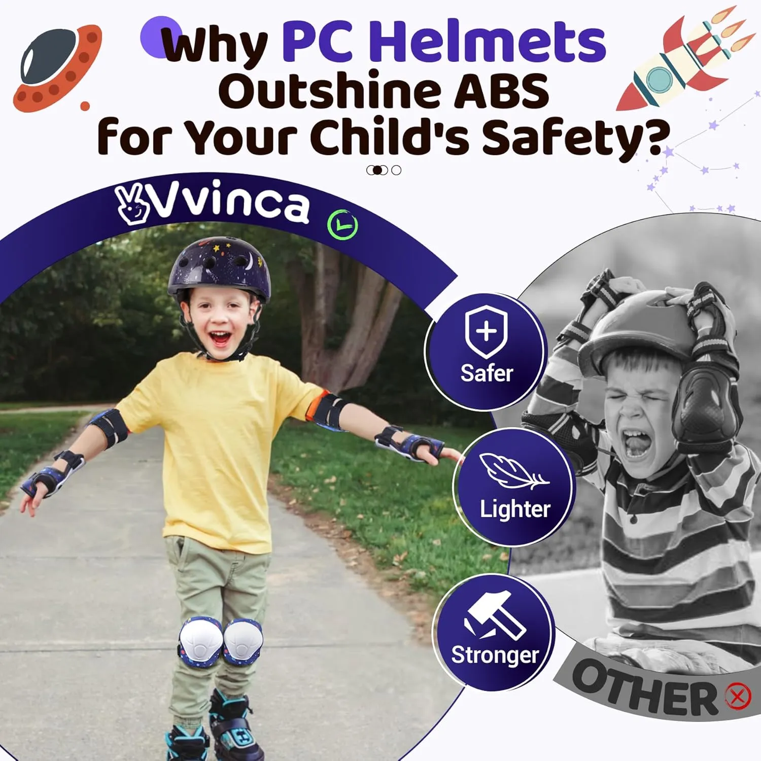 Vvinca Kids Toddlers Bike Helmet Adjustable for Ages 3-5-8 Years, Knee Pads and Elbow Pads Set Wrist Guard Sports Protective Gear Set for Roller Skate Bicycle Skateboard Scooter Girl Boy Birthday Gift