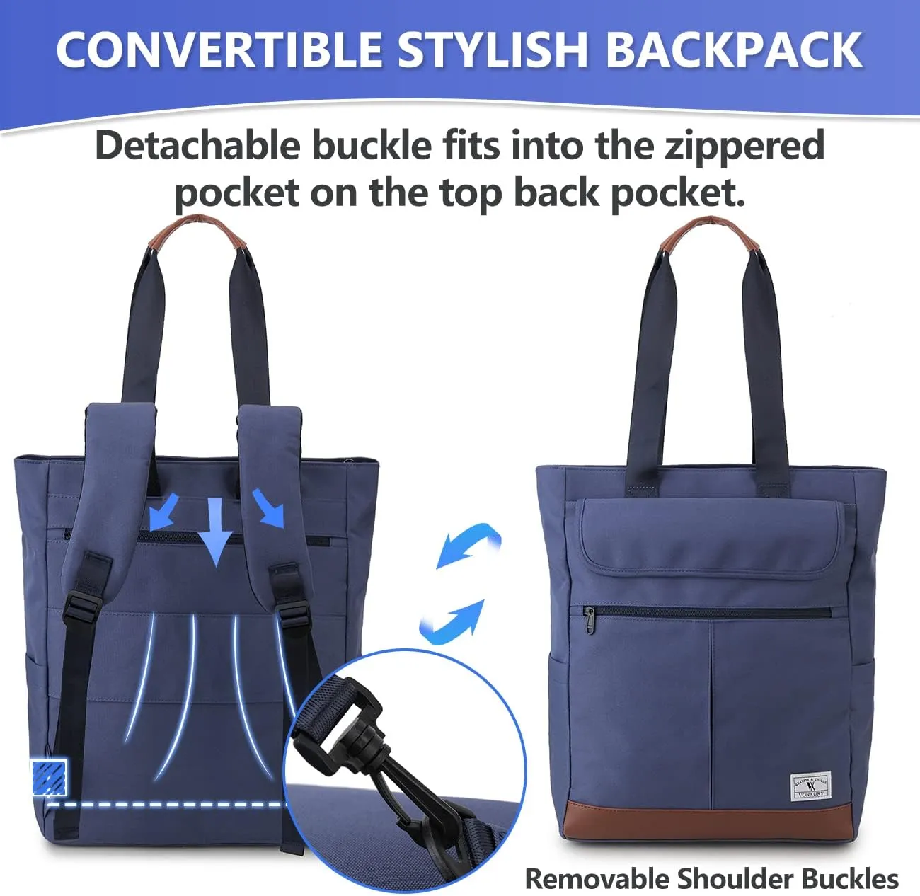 VX VONXURY Backpack for Women, 15.6 Inch Laptop Bag Water Resistant Convertible Backpack Purse for Work Travel (Blue-15Inch)