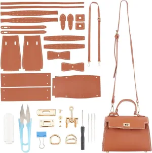 WADORN DIY Women Tote Handbag Making Kit, Imitation Leather Crossbody Shoulder Bag Sewing Set with Instruction Handmade Designer Bag Making Accessories Women Handicraft Gift, 8.4x2.9x5.9 Inch, Brown