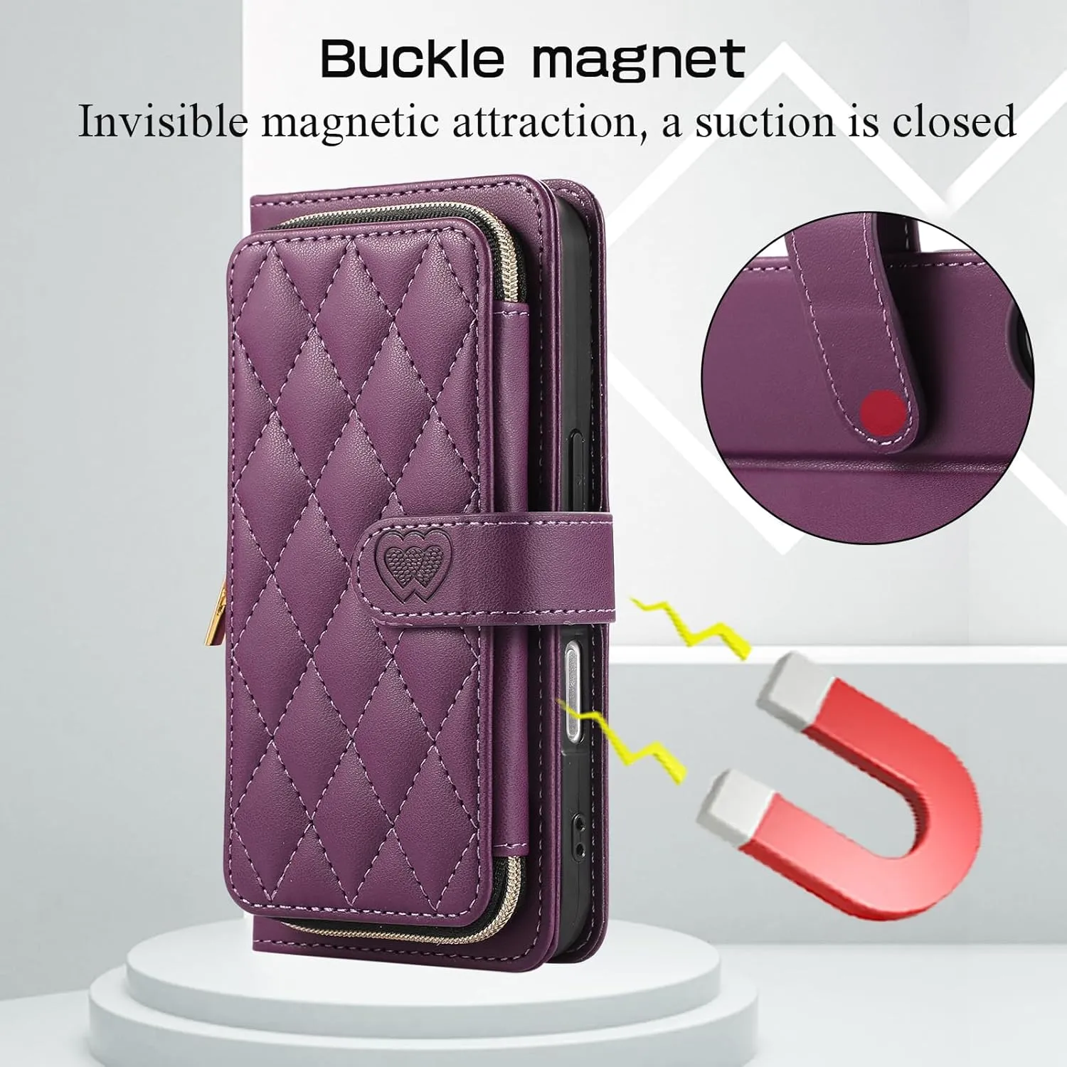 Wallet Case for iPhone 16 Pro 6.3 inch with Zipper Card Holder & Shoulder Strap & Wrist Strap, Crossbody Purse Handbag Stylish Protective Cover for iPhone 16 Pro -Dark Purple