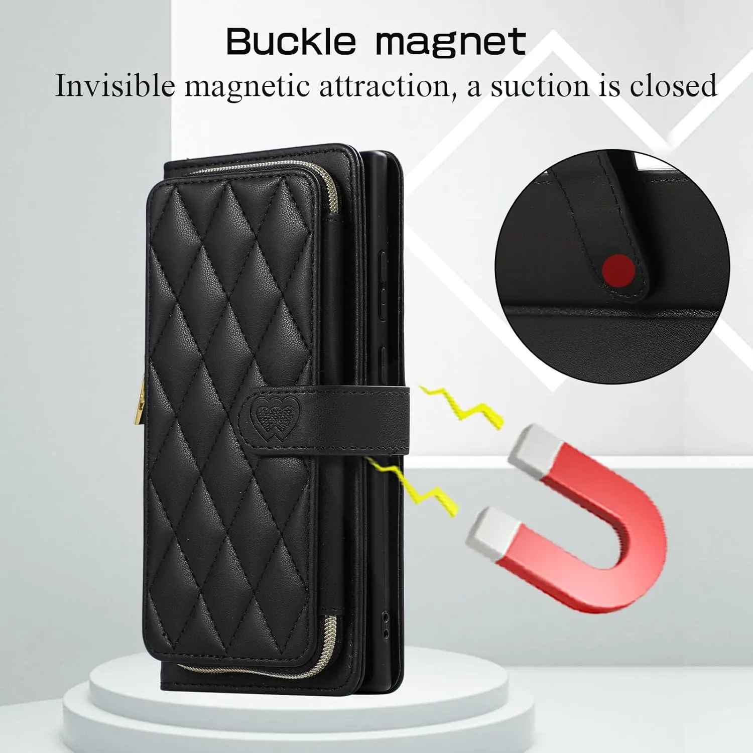 Wallet Case for Samsung Galaxy S23 Ultra 6.8 inch with Zipper Card Holder & Shoulder Strap & Wrist Strap, Crossbody Purse Handbag Stylish Protective Cover for Galaxy S23 Ultra -Black