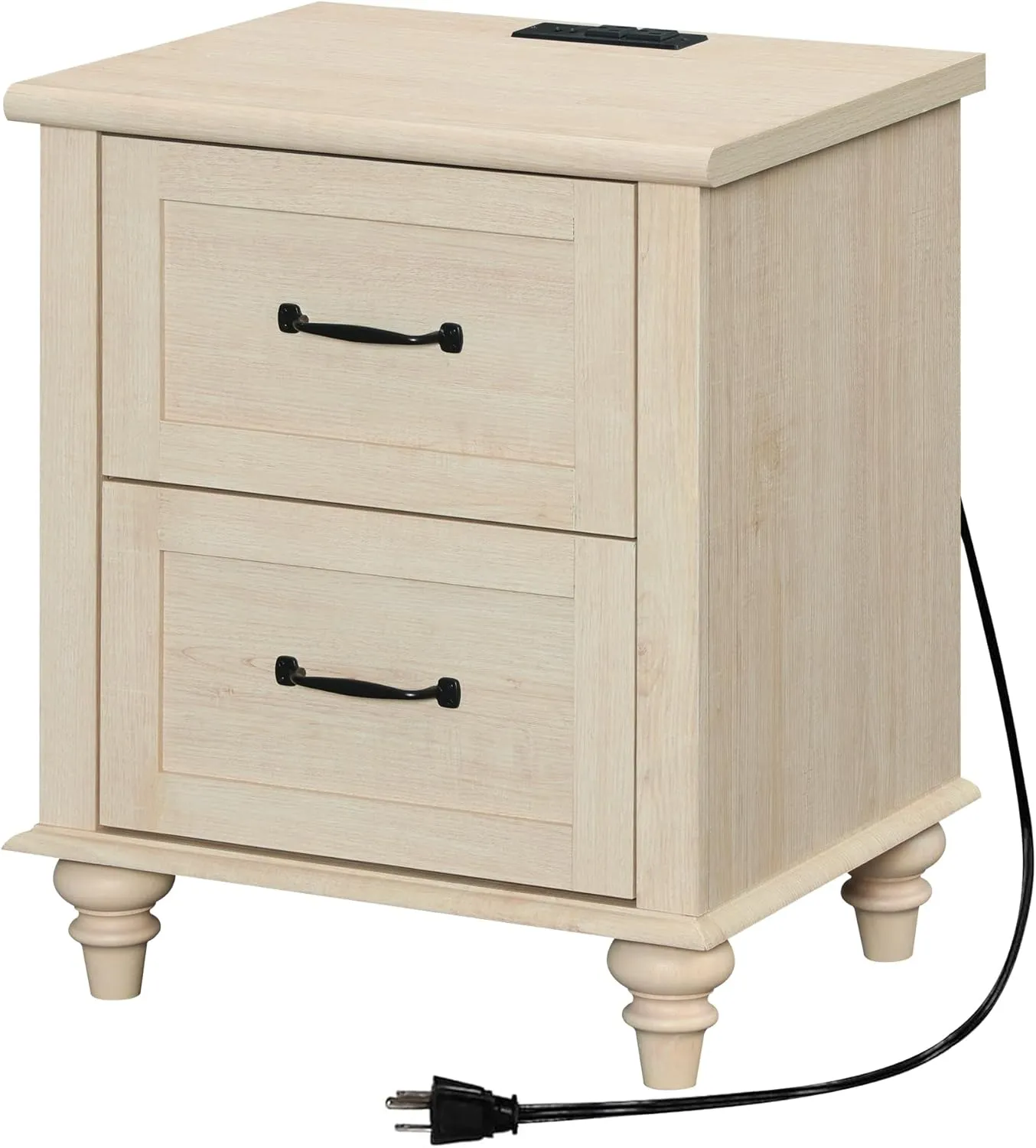 WAMPAT Nightstand Side Table with Charging Station, Beige End Table with 2 Drawers for Living Room, Elegant Night Stand Bedside Table for Bedroom, Dorm