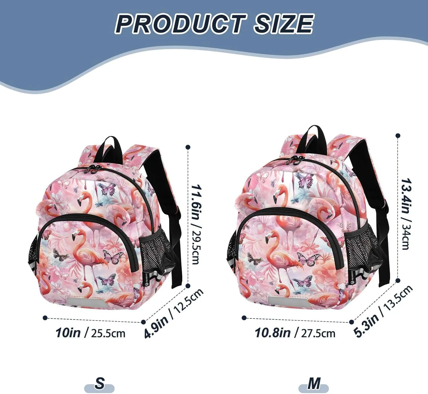 Watercolor Flamingo Preschool Backpack Butterfly Daycare Bookbag School Backpack with Traction Rope for Kids 3-6