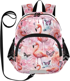 Watercolor Flamingo Preschool Backpack Butterfly Daycare Bookbag School Backpack with Traction Rope for Kids 3-6
