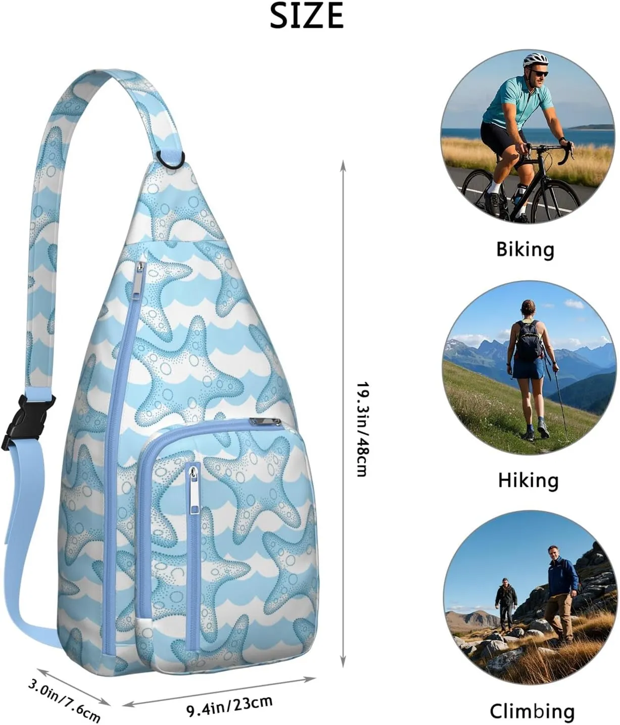 Waterproof Crossbody Bag for Women & Men - Starfish & Seashell Beach Sling Bag Backpack Summer Travel Hiking Daypack Sports