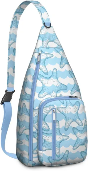 Waterproof Crossbody Bag for Women & Men - Starfish & Seashell Beach Sling Bag Backpack Summer Travel Hiking Daypack Sports