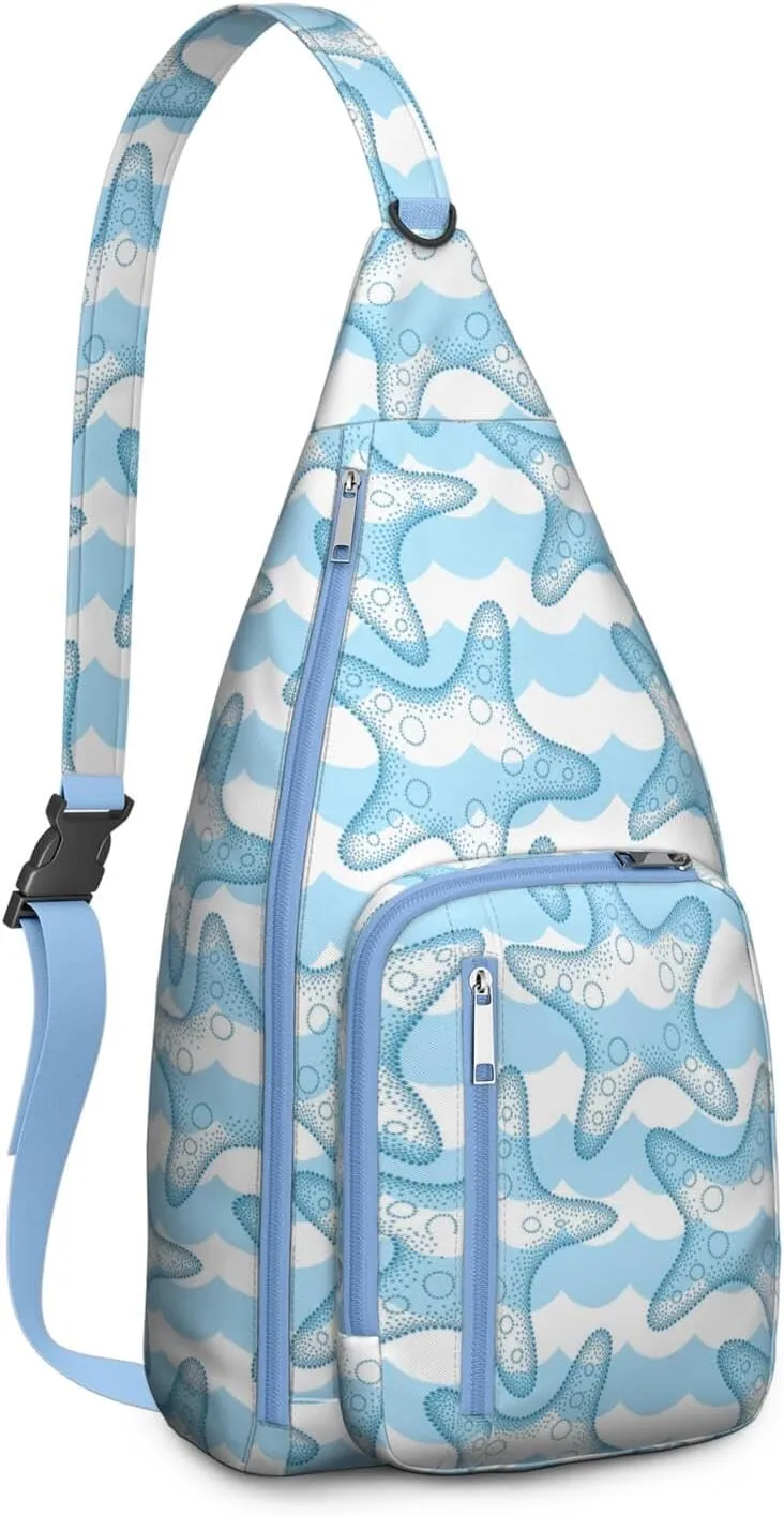Waterproof Crossbody Bag for Women & Men - Starfish & Seashell Beach Sling Bag Backpack Summer Travel Hiking Daypack Sports