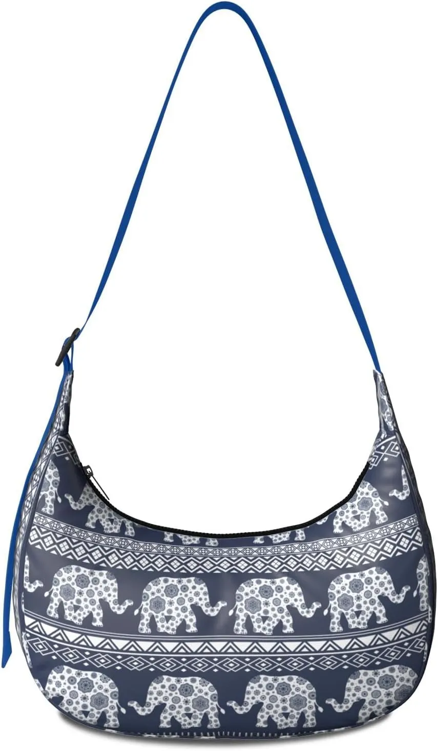 Waterproof Nylon Crescent Sling Crossbody Bag Casual Boho Elephant Shoulder Bag with Adjustable Strap for Work Travel