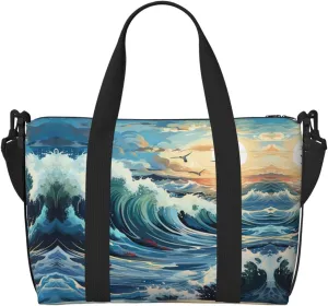 Wave Sailboat Seagull Crossbody handbag, travel casual handbag, suitable for work, travel, fitness, tourism, women's zipper storage bag,