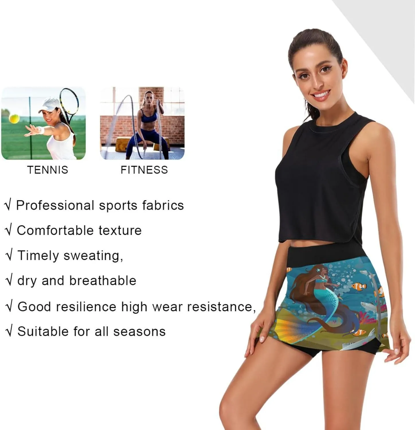 Weeds Leaf Skull Women's Active Performance Skort Lightweight Skirt for Running Tennis Golf Workout Sports
