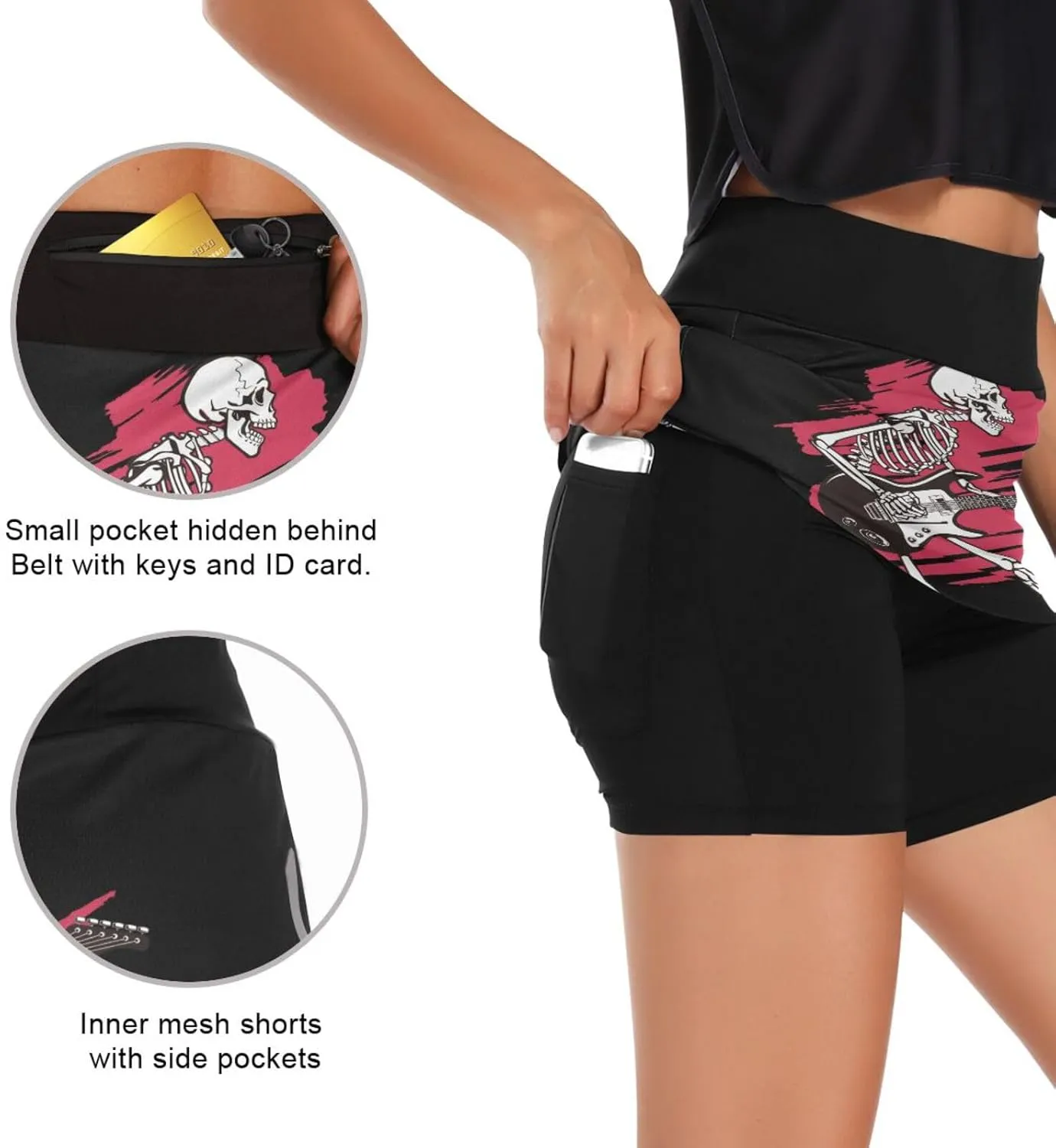 Weeds Leaf Skull Women's Active Performance Skort Lightweight Skirt for Running Tennis Golf Workout Sports