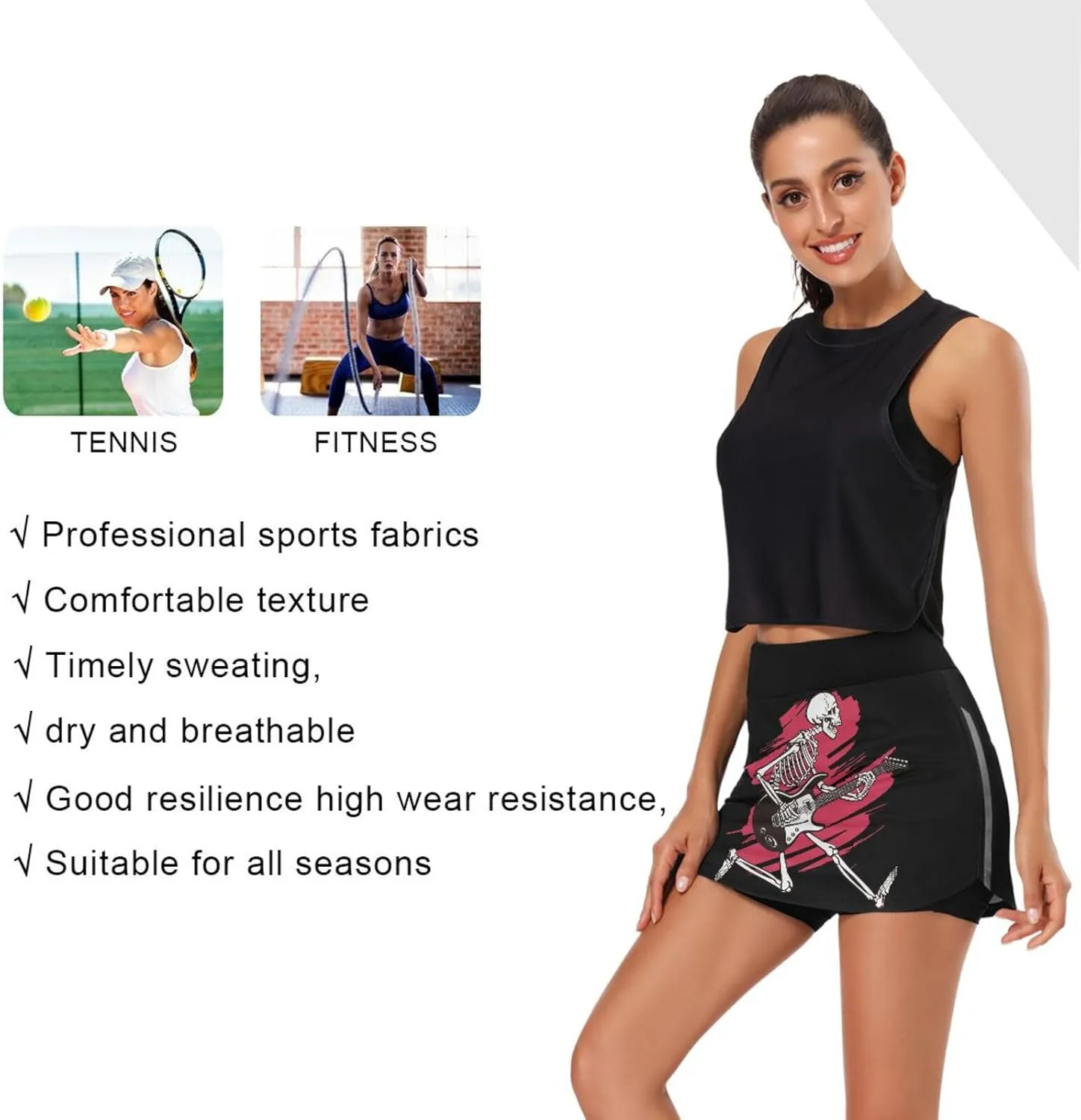 Weeds Leaf Skull Women's Active Performance Skort Lightweight Skirt for Running Tennis Golf Workout Sports