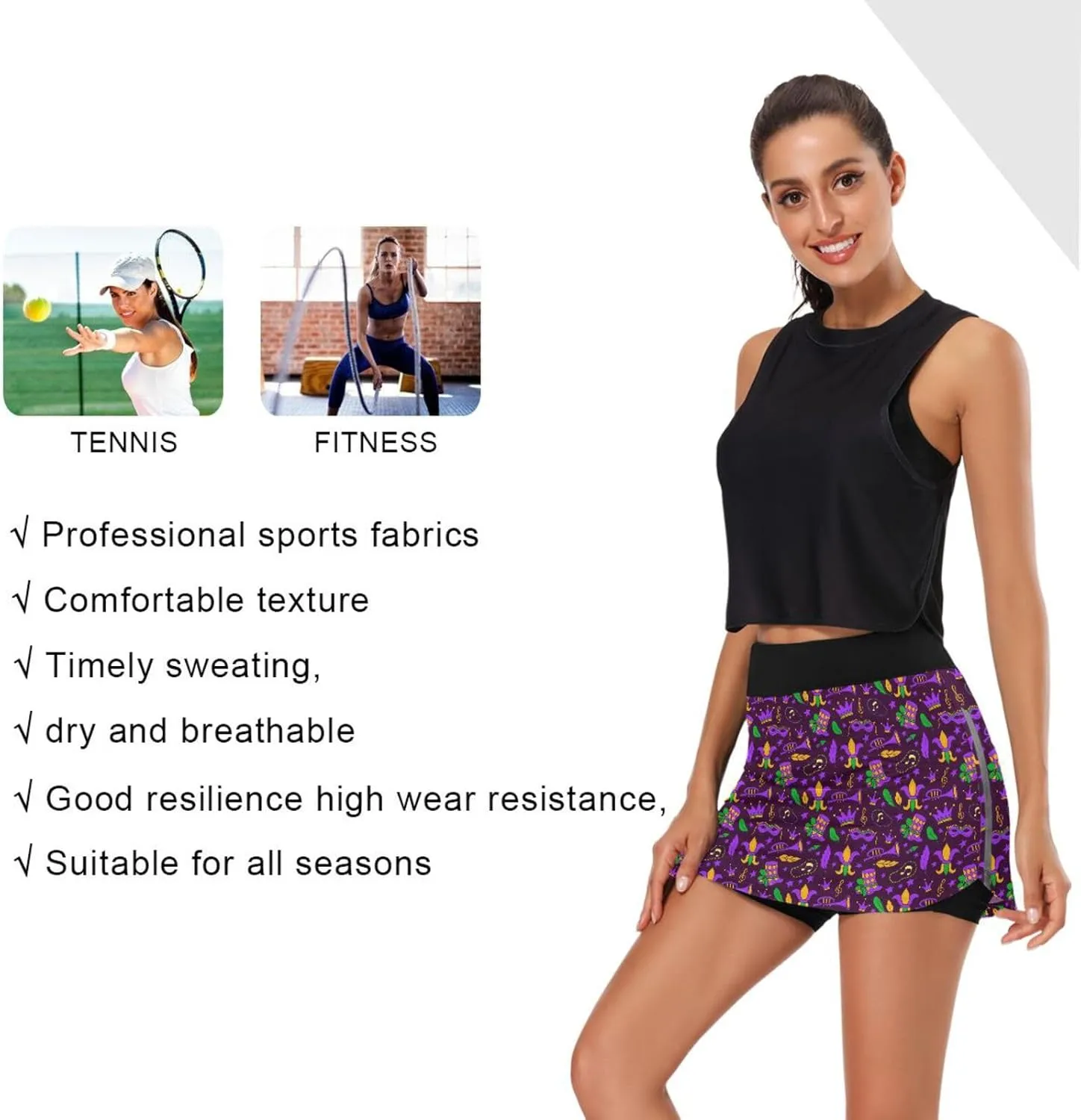 Weeds Leaf Skull Women's Active Performance Skort Lightweight Skirt for Running Tennis Golf Workout Sports