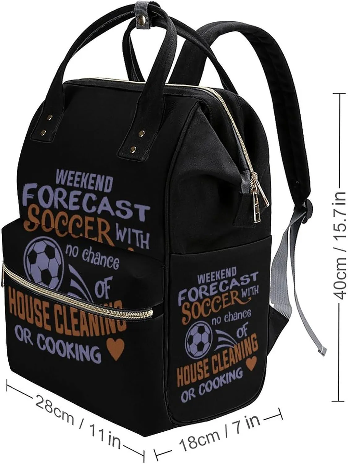 Weekend Forecast Soccer Durable Travel Laptop Hiking Backpack Waterproof Fashion Print Bag for Work Park Black-Style