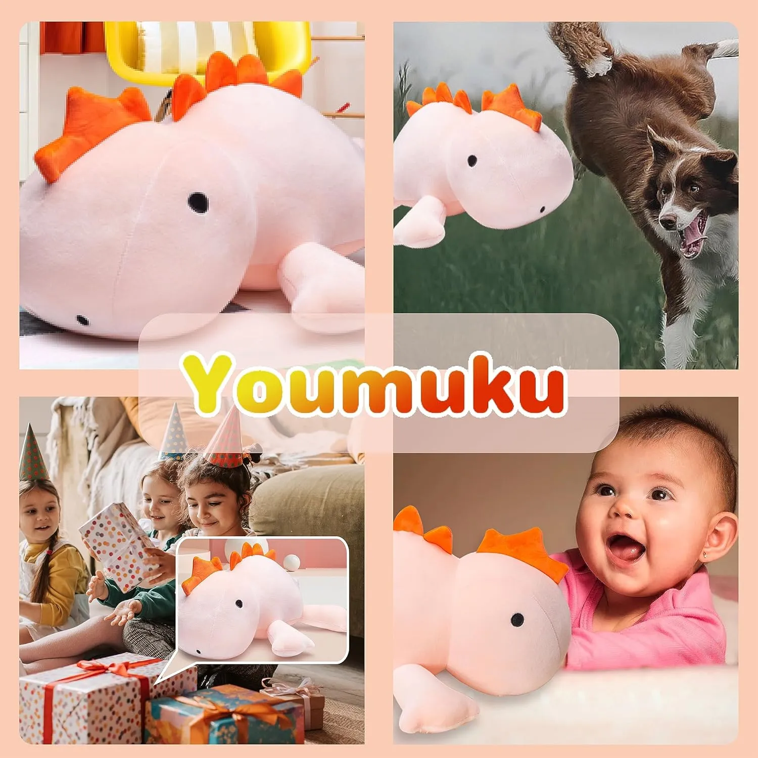 Weighted Dinosaur Stuffed Animals Super Soft Cute Dino Plushie and Throw Pillows,Plush Toys Cartoon Hugging Birthday Gifts for Kids&Adults,Pink,24",3.5lbs
