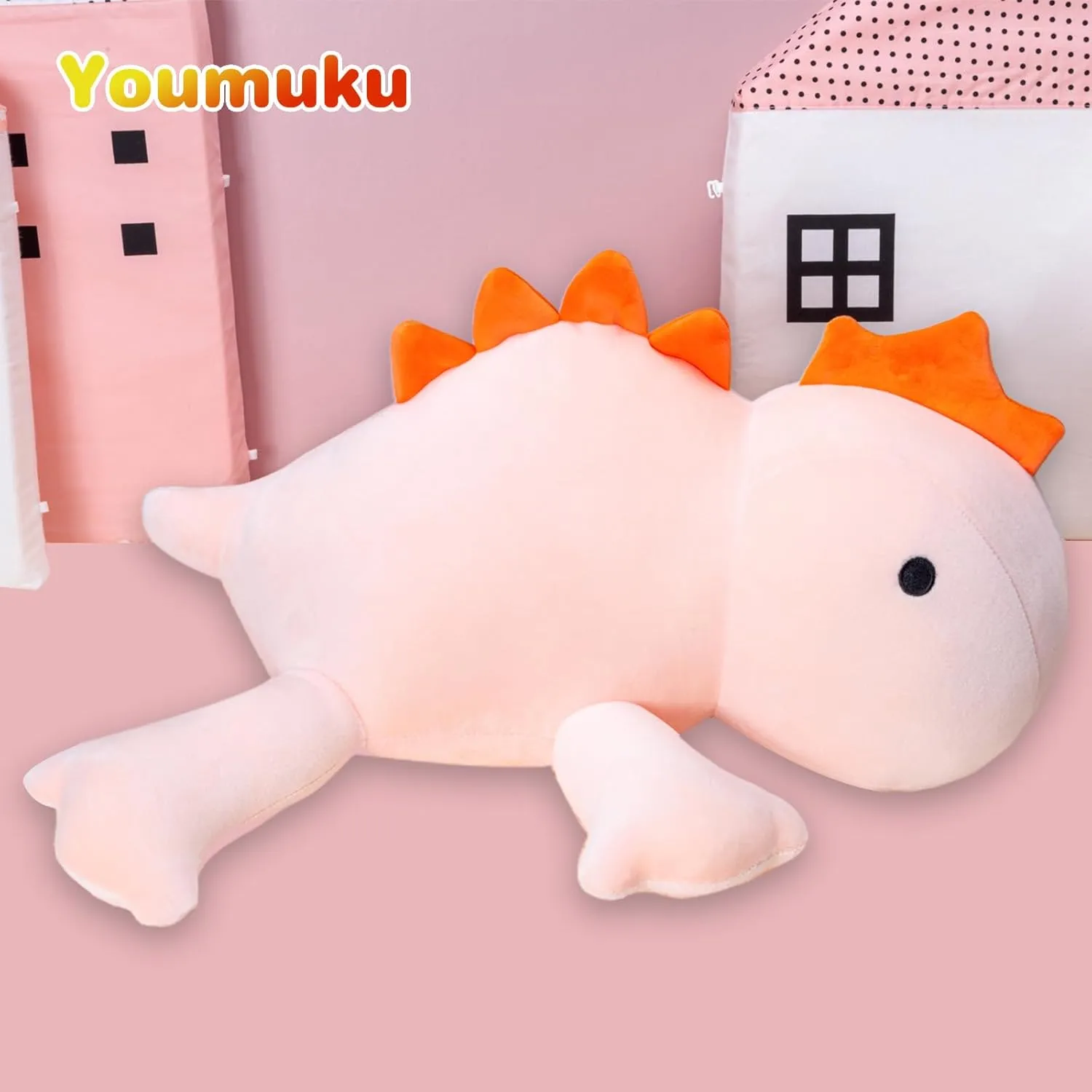 Weighted Dinosaur Stuffed Animals Super Soft Cute Dino Plushie and Throw Pillows,Plush Toys Cartoon Hugging Birthday Gifts for Kids&Adults,Pink,24",3.5lbs