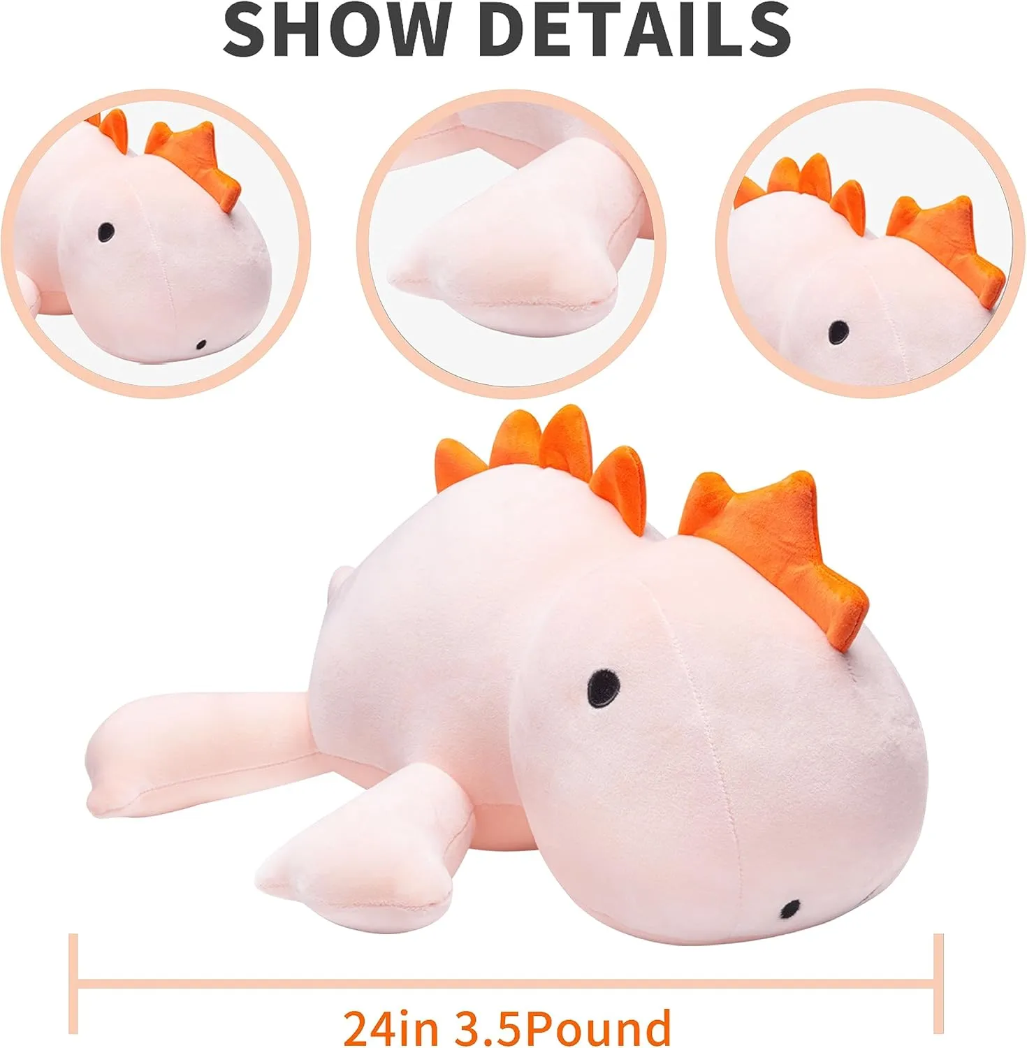 Weighted Dinosaur Stuffed Animals Super Soft Cute Dino Plushie and Throw Pillows,Plush Toys Cartoon Hugging Birthday Gifts for Kids&Adults,Pink,24",3.5lbs