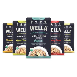 Wella Hot Cereal Oatmeal Alternative, Gluten-Free Breakfast, Grain-Free Paleo Organic Vegan, Protein, Fiber, Variety Pack (5 Count, 1.6 oz. Packets)