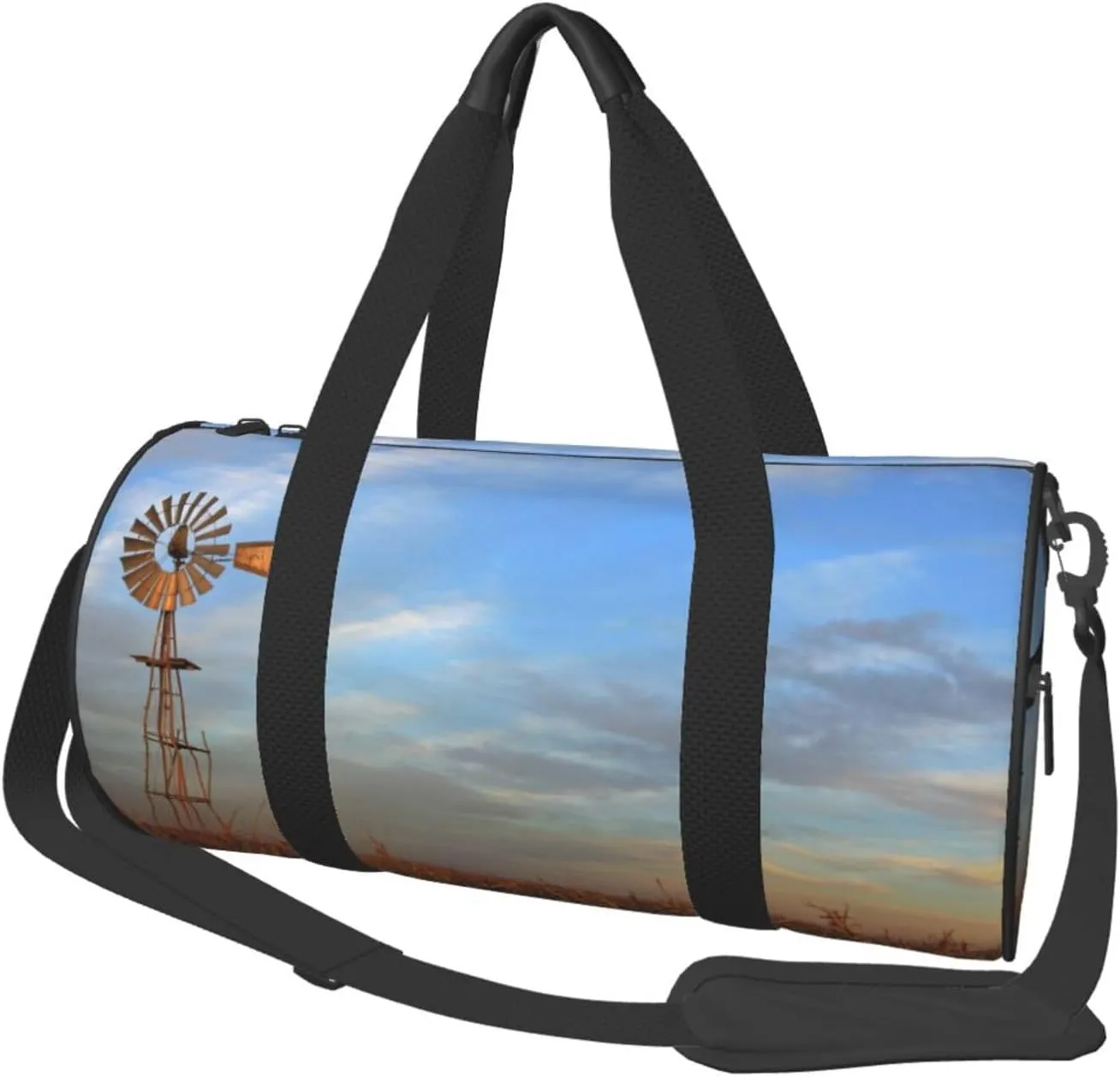 Western Windmill At Sunset Large Duffle Bag Lightweight Travel Bag Foldable Weekender Overnight Bag For Men And Women
