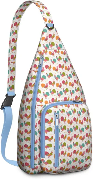 White Lucky Rooster Life Crossbody Bag Daypack for Women Men Lightweight Waterproof Sling Bag Backpack Hiking Cycling