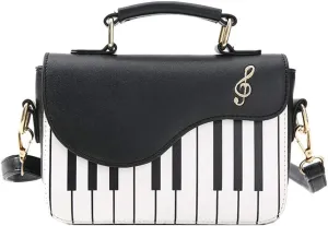 WILDFINDING Piano Music Notes PU Leather Shoulder Tote Bag Purse Crossbody Handbag for Women Girls (Black), 14cm