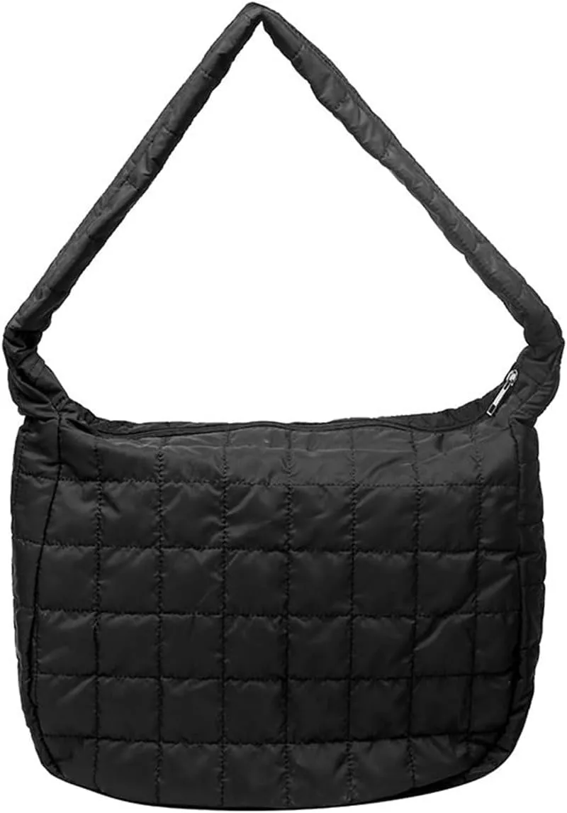 Woman Cozy Crossbody Handbag Fashion Warm Lightweight Bag with Zip Aesthetic Padded Puffy Cotton Sling Bag