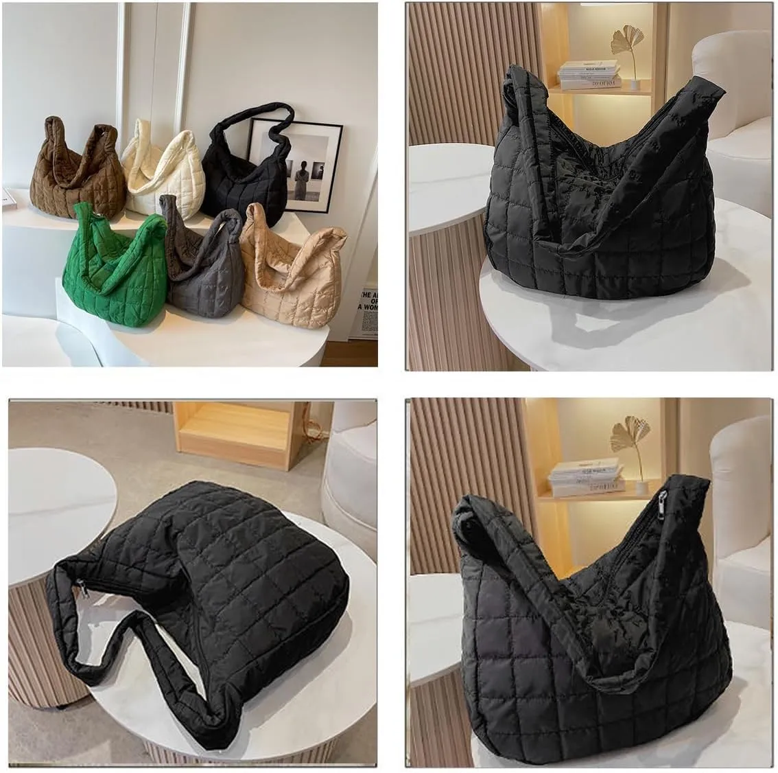 Woman Cozy Crossbody Handbag Fashion Warm Lightweight Bag with Zip Aesthetic Padded Puffy Cotton Sling Bag