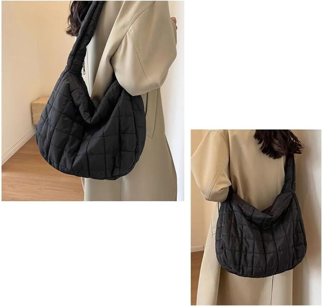 Woman Cozy Crossbody Handbag Fashion Warm Lightweight Bag with Zip Aesthetic Padded Puffy Cotton Sling Bag