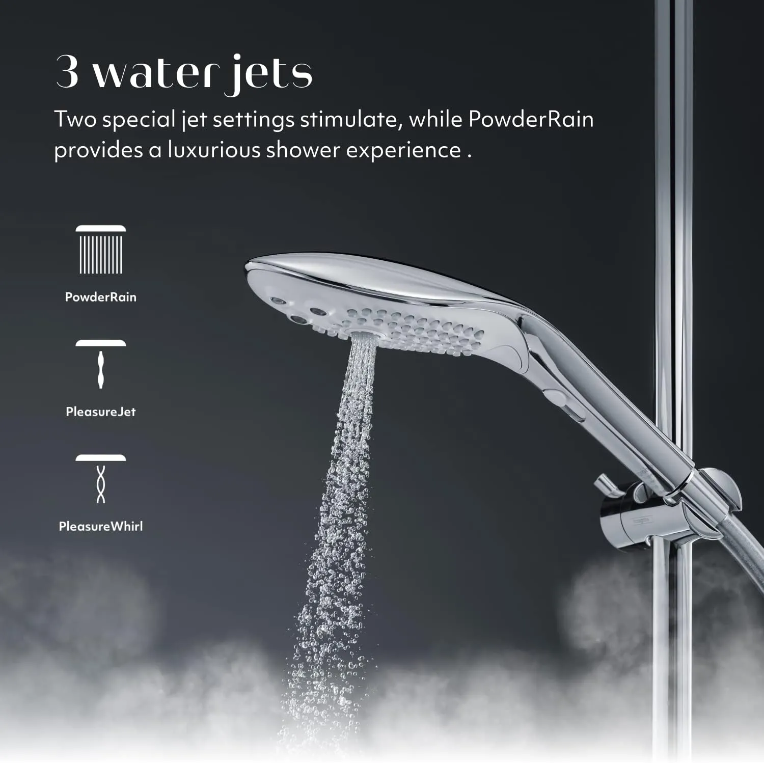 Womanizer Wave Multifunction Shower Head | Special Jet Water Powered Personal Massager | 2in1 Showerhead for Women | Control 3 Pattern Settings | Handheld Water Pressure Massage Tool | Chrome