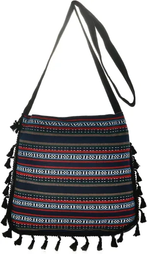 Women Boho Vintage Crossbody Handbag Floral Stripes Printed Canvas Ethnic Shoulder Purse Travel Beach Daily Shopping Tote Bag