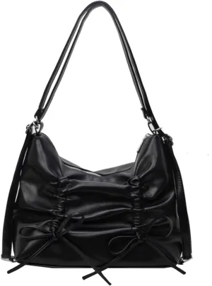 Women bow Double Shoulder Strap pu Leather Shoulder Bags Zipper Closure Closur Handbag Crossbody