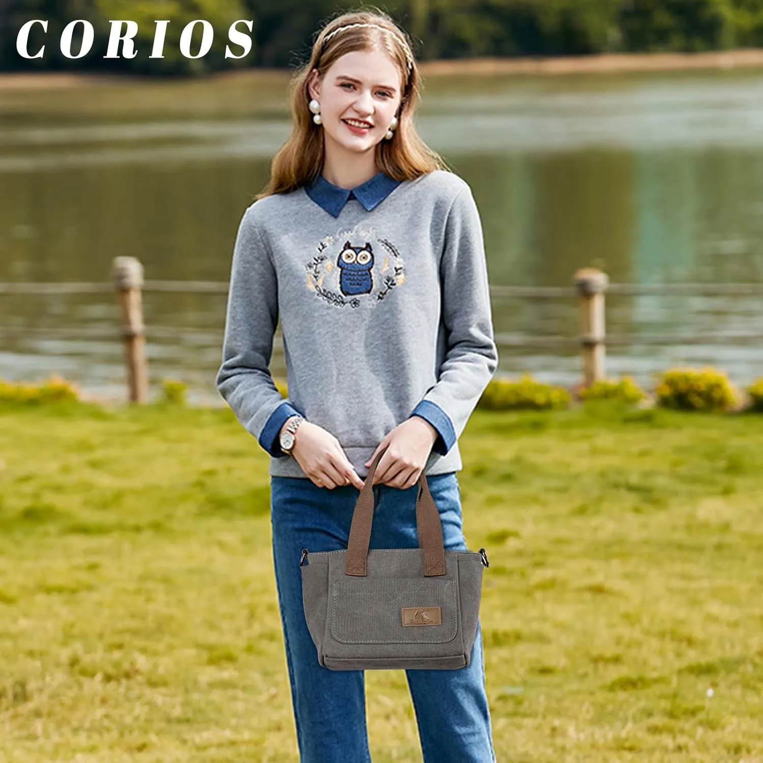 Women Canvas Shoulder Bag Medium Crossbody Bag Multiple Pocket Tote Handbag Casual Satchel Bag Top Handle Bag