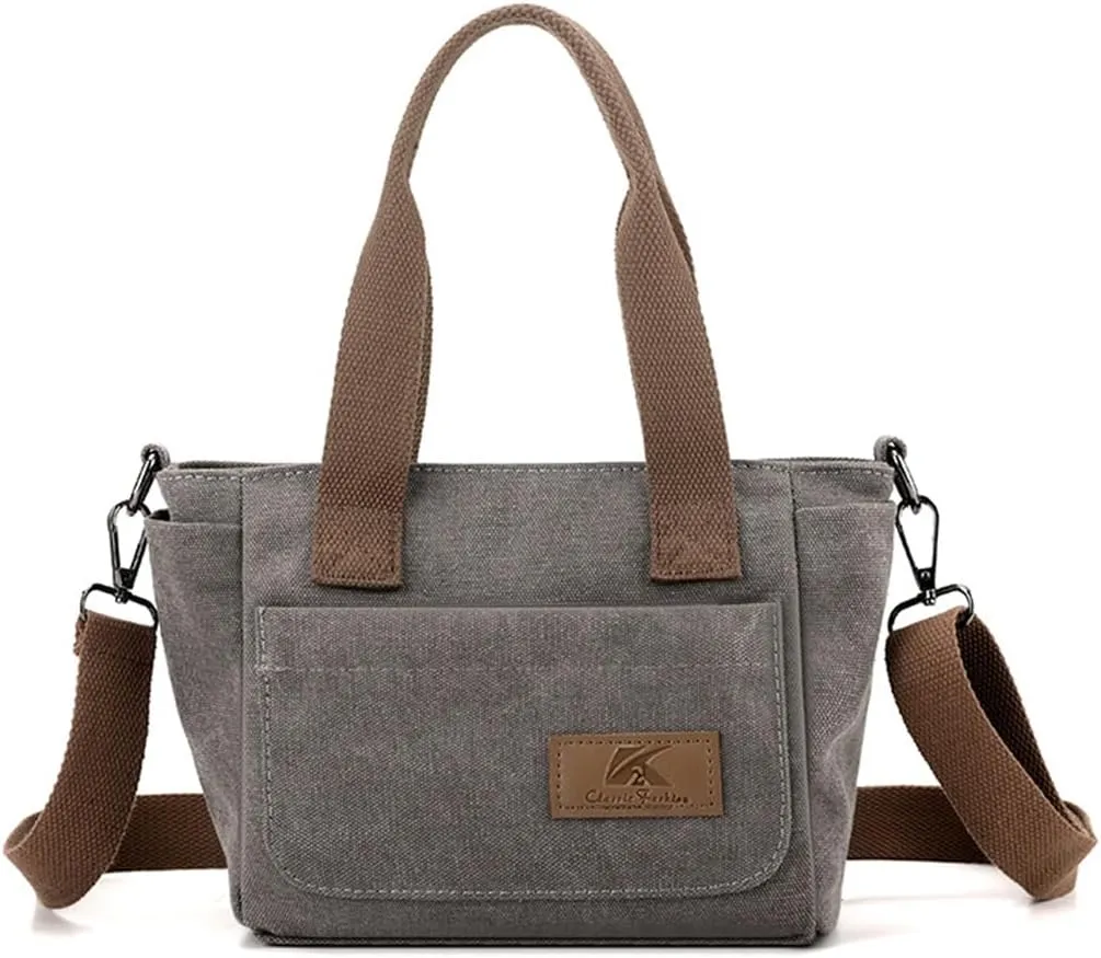 Women Canvas Shoulder Bag Medium Crossbody Bag Multiple Pocket Tote Handbag Casual Satchel Bag Top Handle Bag