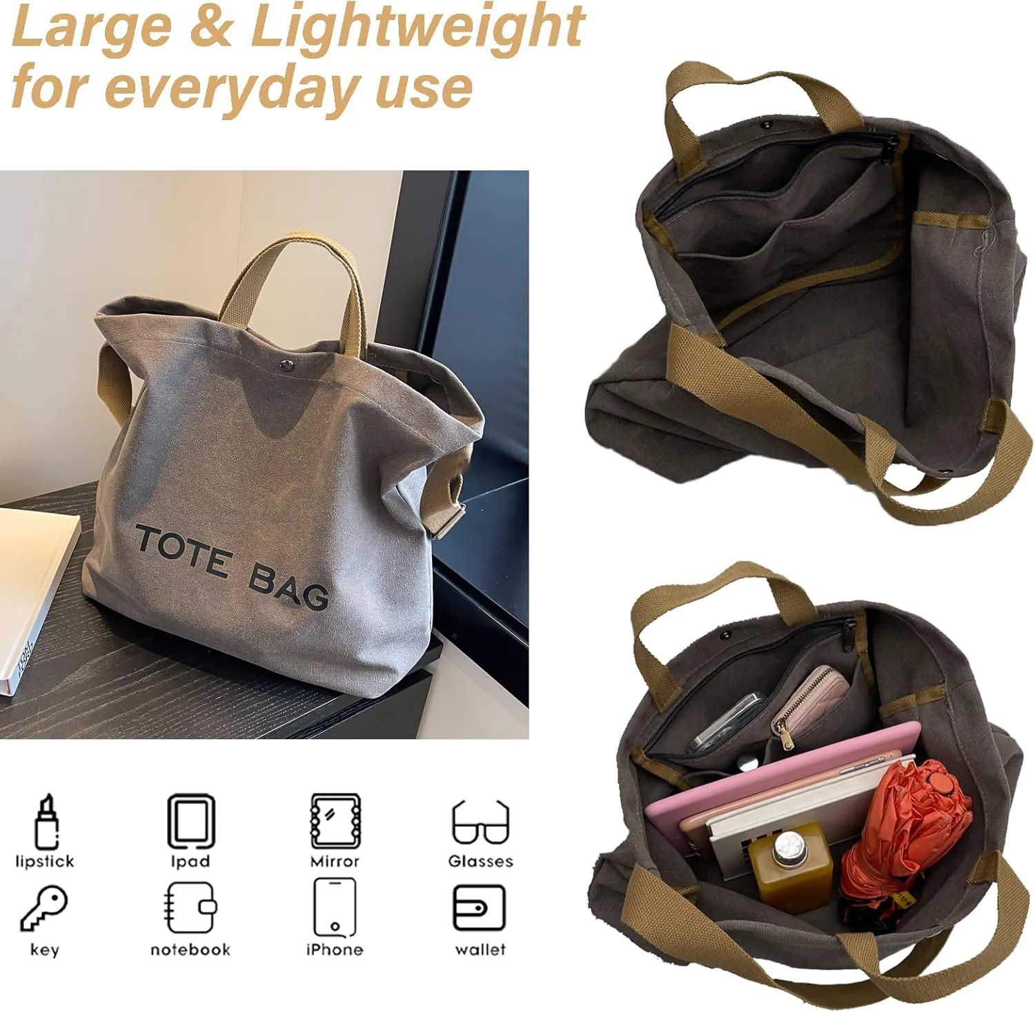 Women Canvas Tote Bag Travel Shoulder Bag Large Capacity Crossbody Top Handle Fashion Handbags