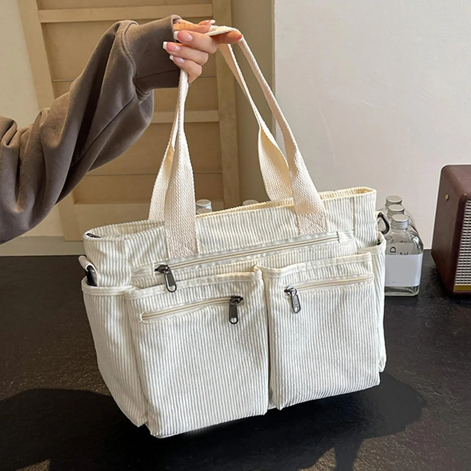 Women Corduroy Shoulder Bag Fashion Cord Handbag Large Capacity Crossbody Bag Shopping Bag Korean Styles Messengers Bag