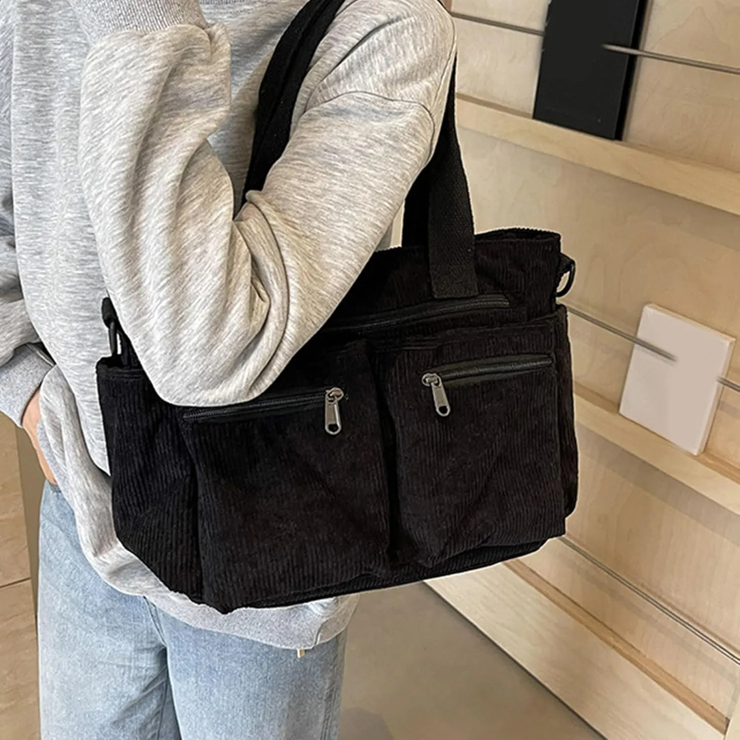 Women Corduroy Shoulder Bag Fashion Cord Handbag Large Capacity Crossbody Bag Shopping Bag Korean Styles Messengers Bag